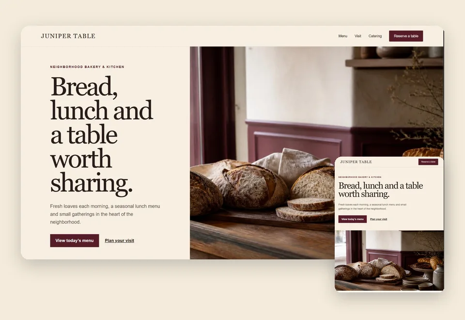 Juniper Table, website concept